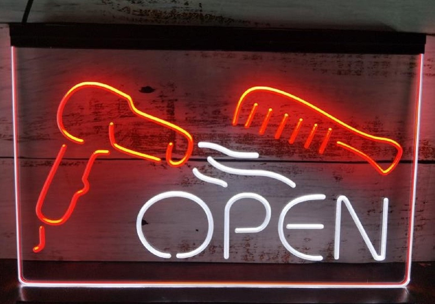 Haircut Salon Open Led Neon Sign Dual Color Barber Shop Haircut Salon Decor