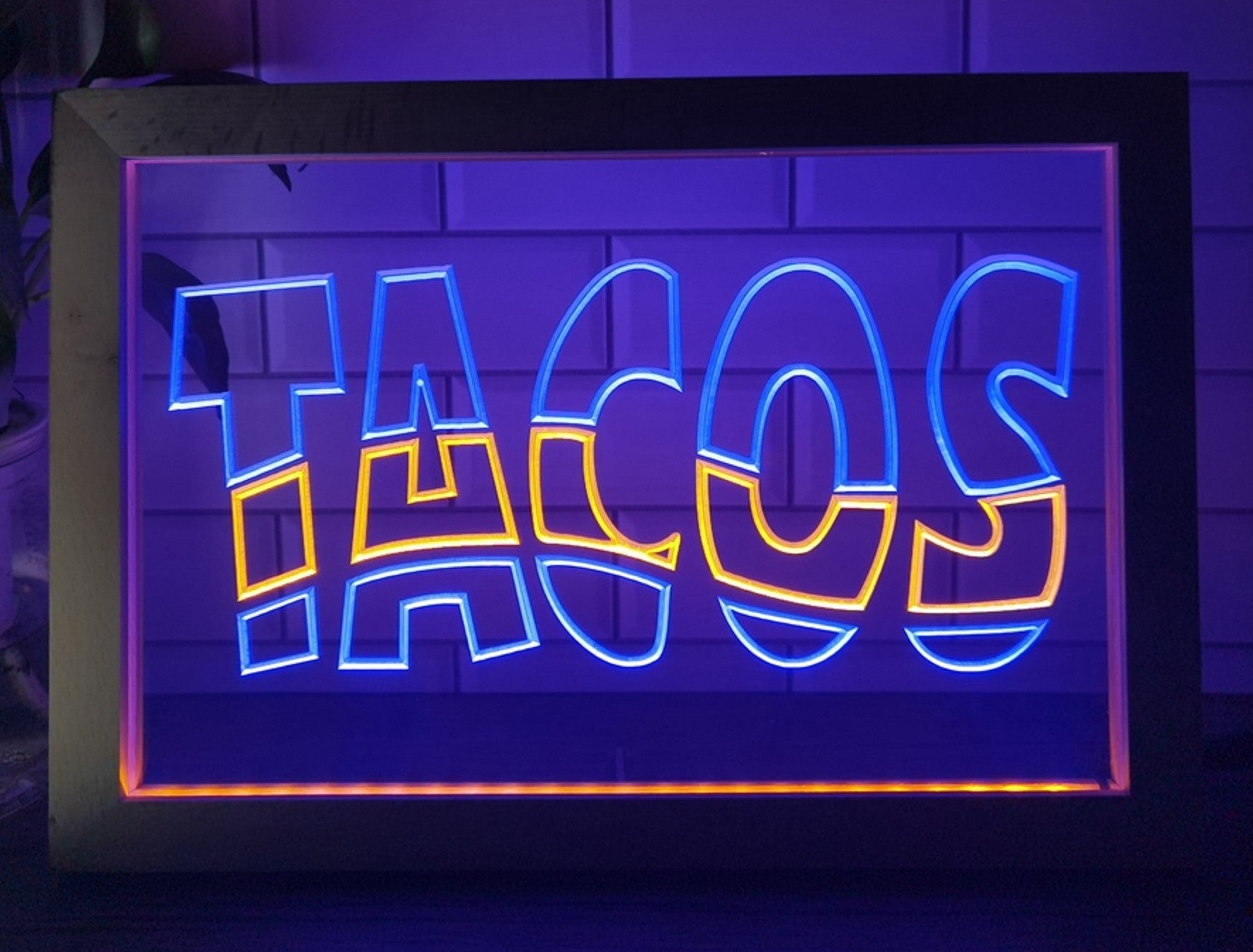 Tacos Led Neon Sign Framed Mexican Restaurant Wall Or Desktop Decor