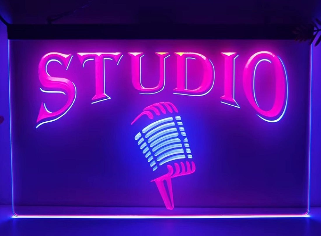Studio Mic Led Neon Sign Dual Color Home Studio Room Audio Studio Decor