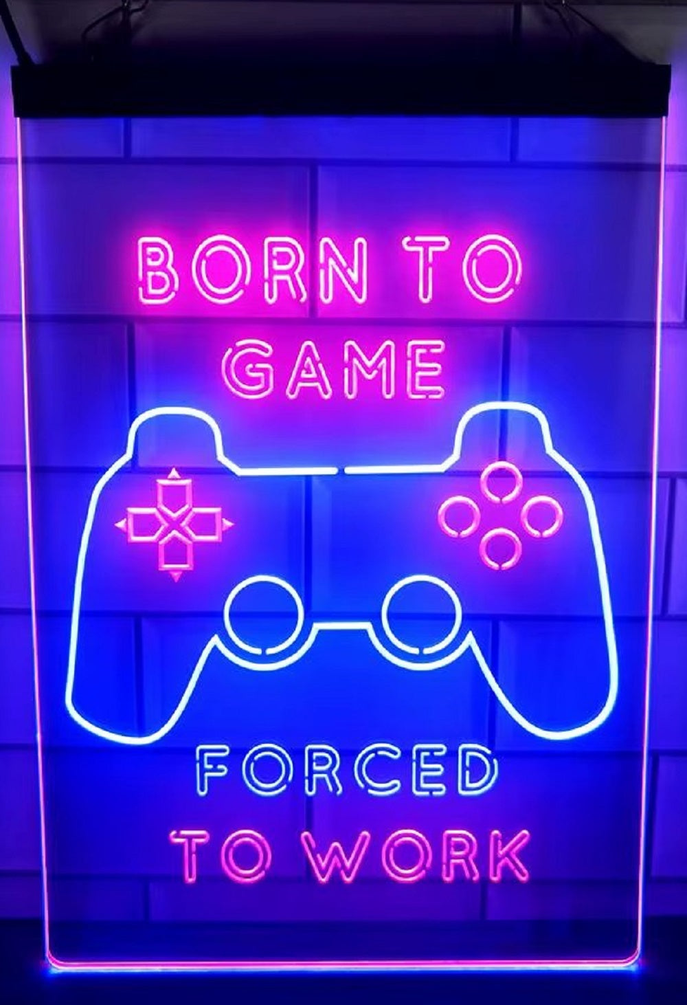 Born To Game Forced To Work Led Neon Sign Dual Color Home Game Room Arcade Shop Decor