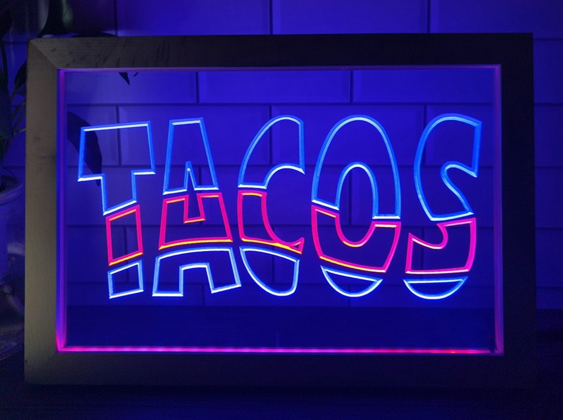 Tacos Led Neon Sign Framed Mexican Restaurant Wall Or Desktop Decor