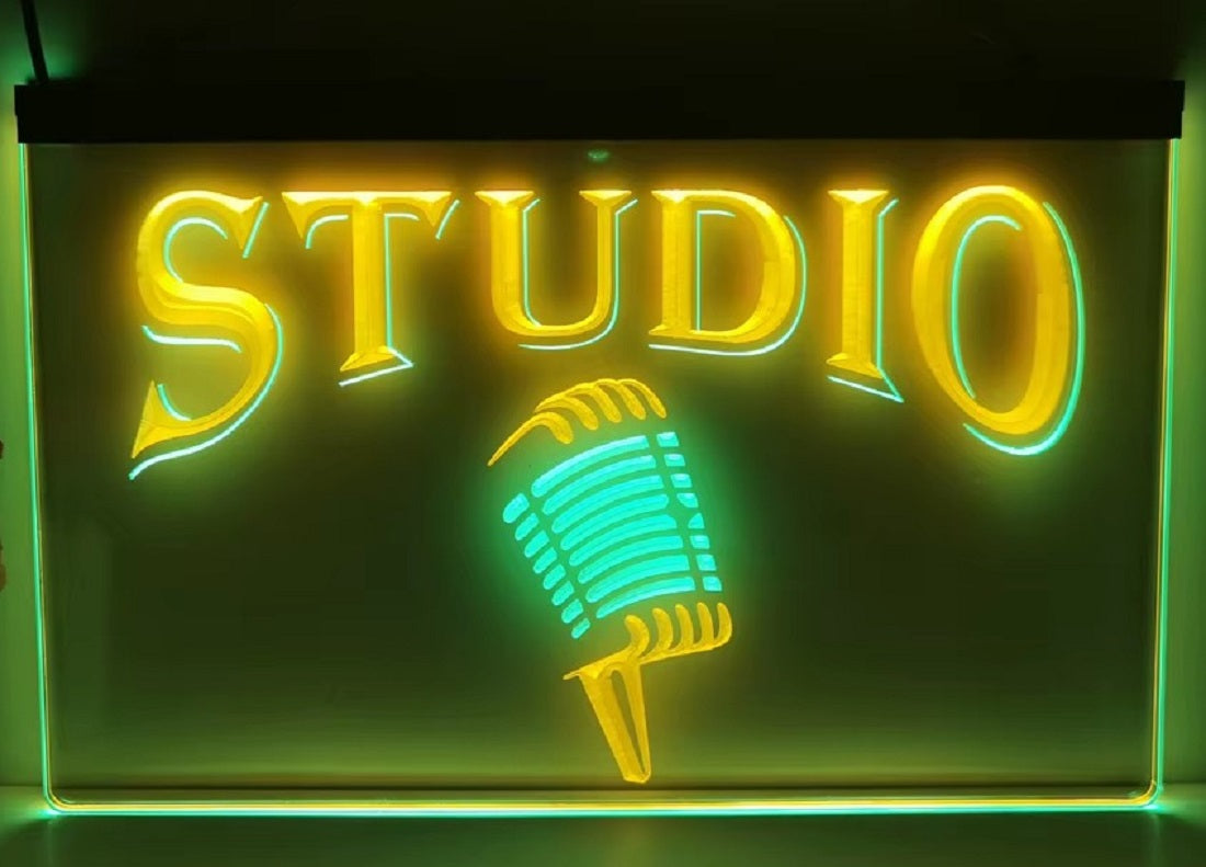 Studio Mic Led Neon Sign Dual Color Home Studio Room Audio Studio Decor