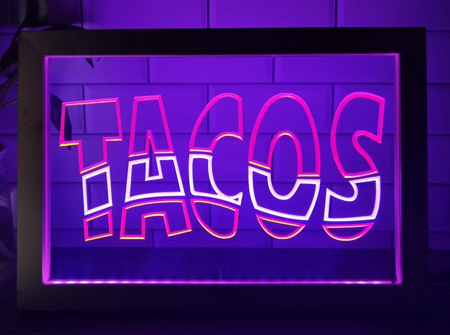 Tacos Led Neon Sign Framed Mexican Restaurant Wall Or Desktop Decor