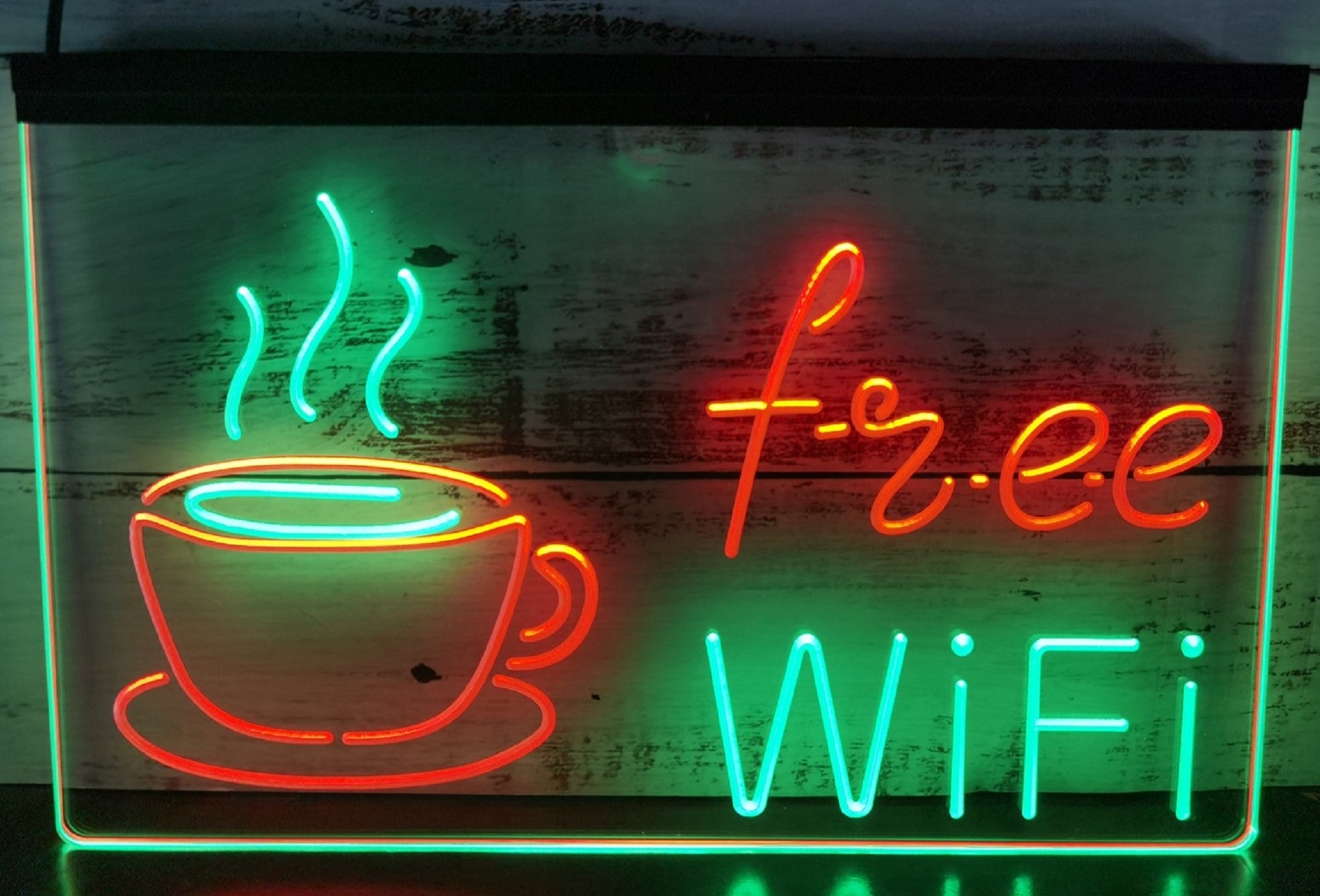 Free Wi Fi Cafe Led Neon Sign Dual Color Coffee Shop Wall Or Desktop Decor