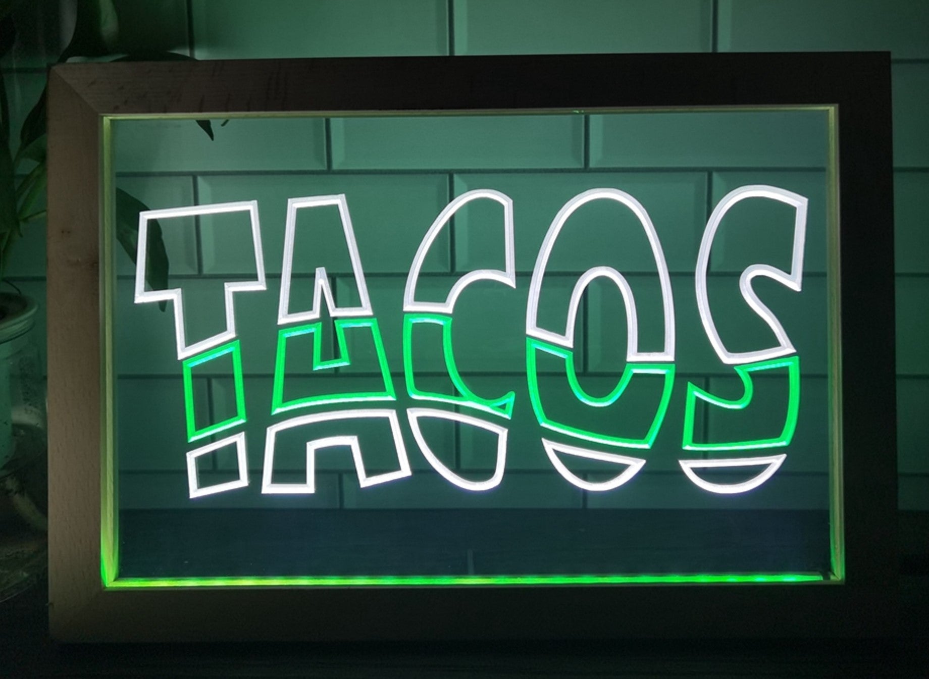 Tacos Led Neon Sign Framed Mexican Restaurant Wall Or Desktop Decor