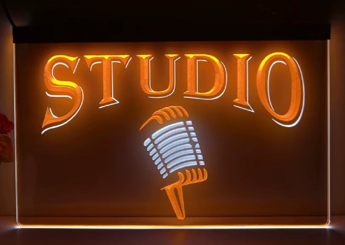 Studio Mic Led Neon Sign Dual Color Home Studio Room Audio Studio Decor