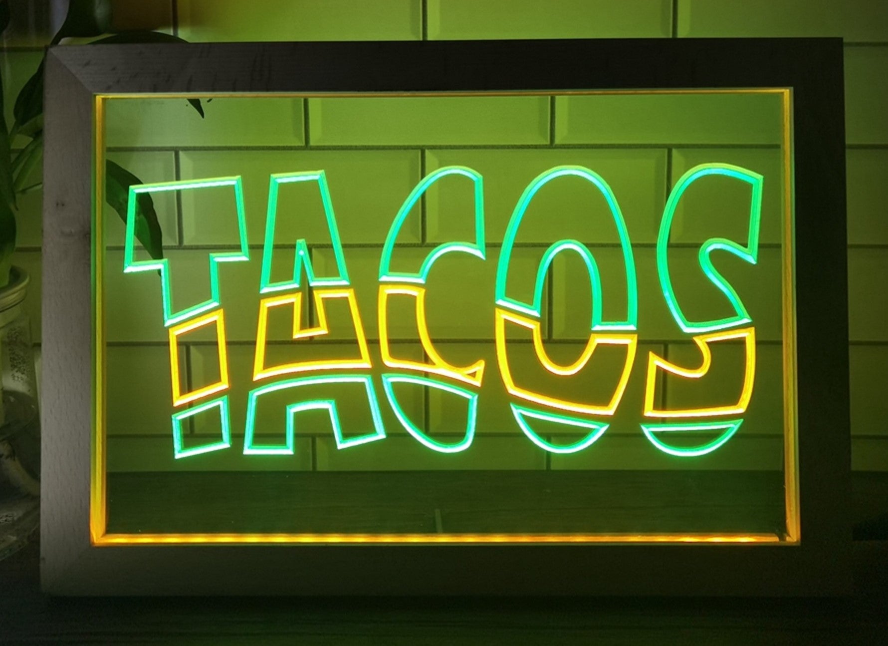 Tacos Led Neon Sign Framed Mexican Restaurant Wall Or Desktop Decor