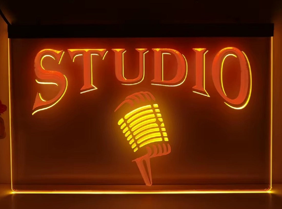 Studio Mic Led Neon Sign Dual Color Home Studio Room Audio Studio Decor