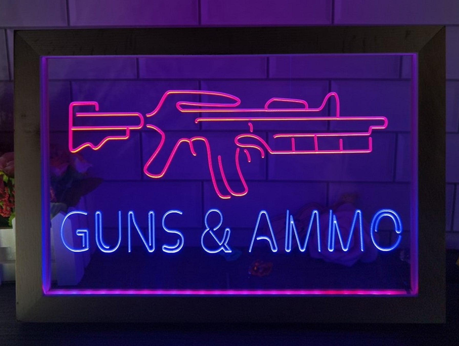 Guns & Ammo Led Neon Sign Framed Wall Hanging Or Desktop Decor