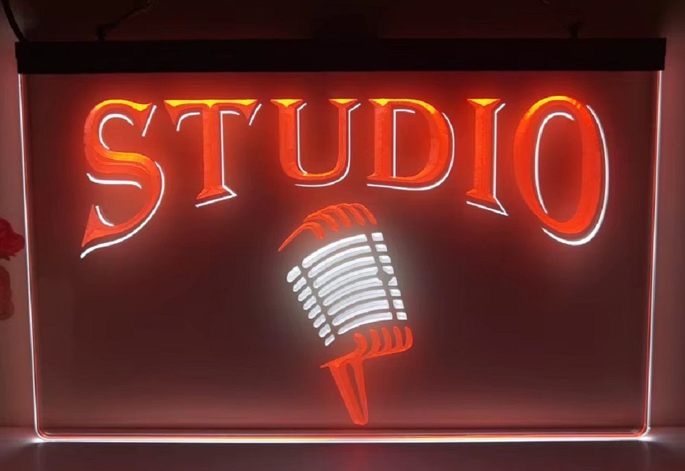 Studio Mic Led Neon Sign Dual Color Home Studio Room Audio Studio Decor