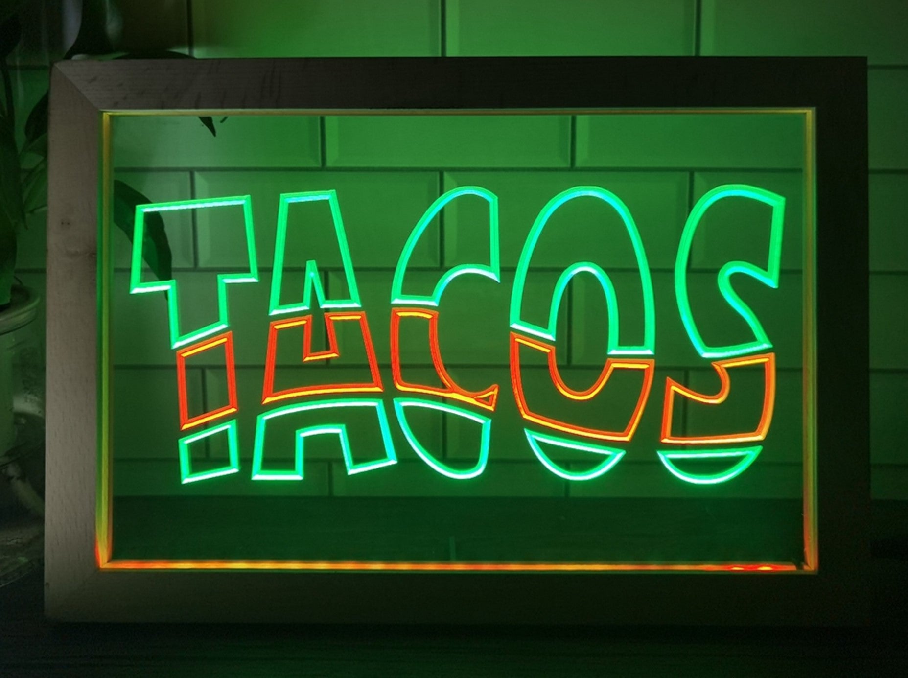 Tacos Led Neon Sign Framed Mexican Restaurant Wall Or Desktop Decor