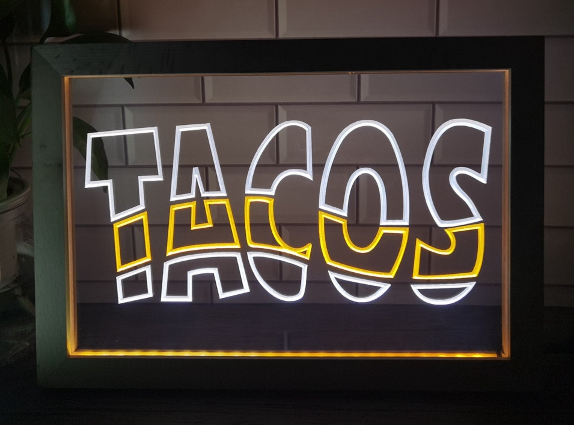 Tacos Led Neon Sign Framed Mexican Restaurant Wall Or Desktop Decor