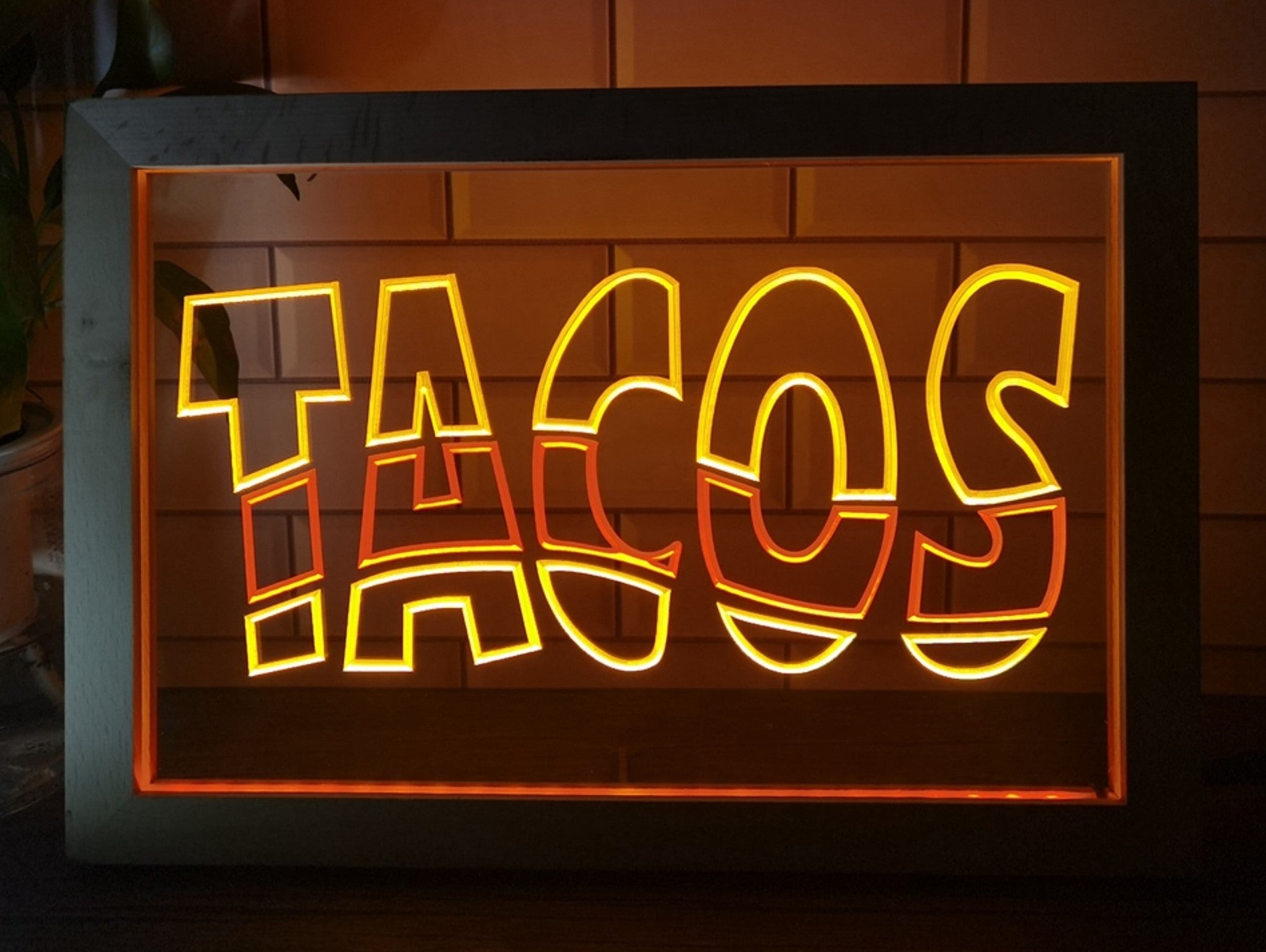 Tacos Led Neon Sign Framed Mexican Restaurant Wall Or Desktop Decor