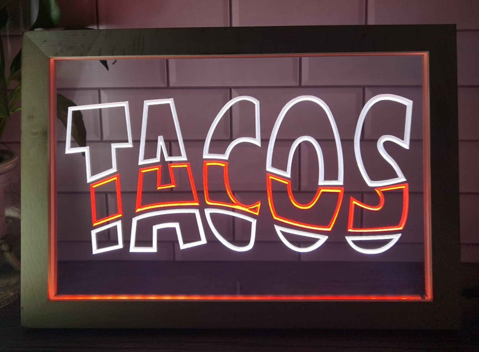 Tacos Led Neon Sign Framed Mexican Restaurant Wall Or Desktop Decor