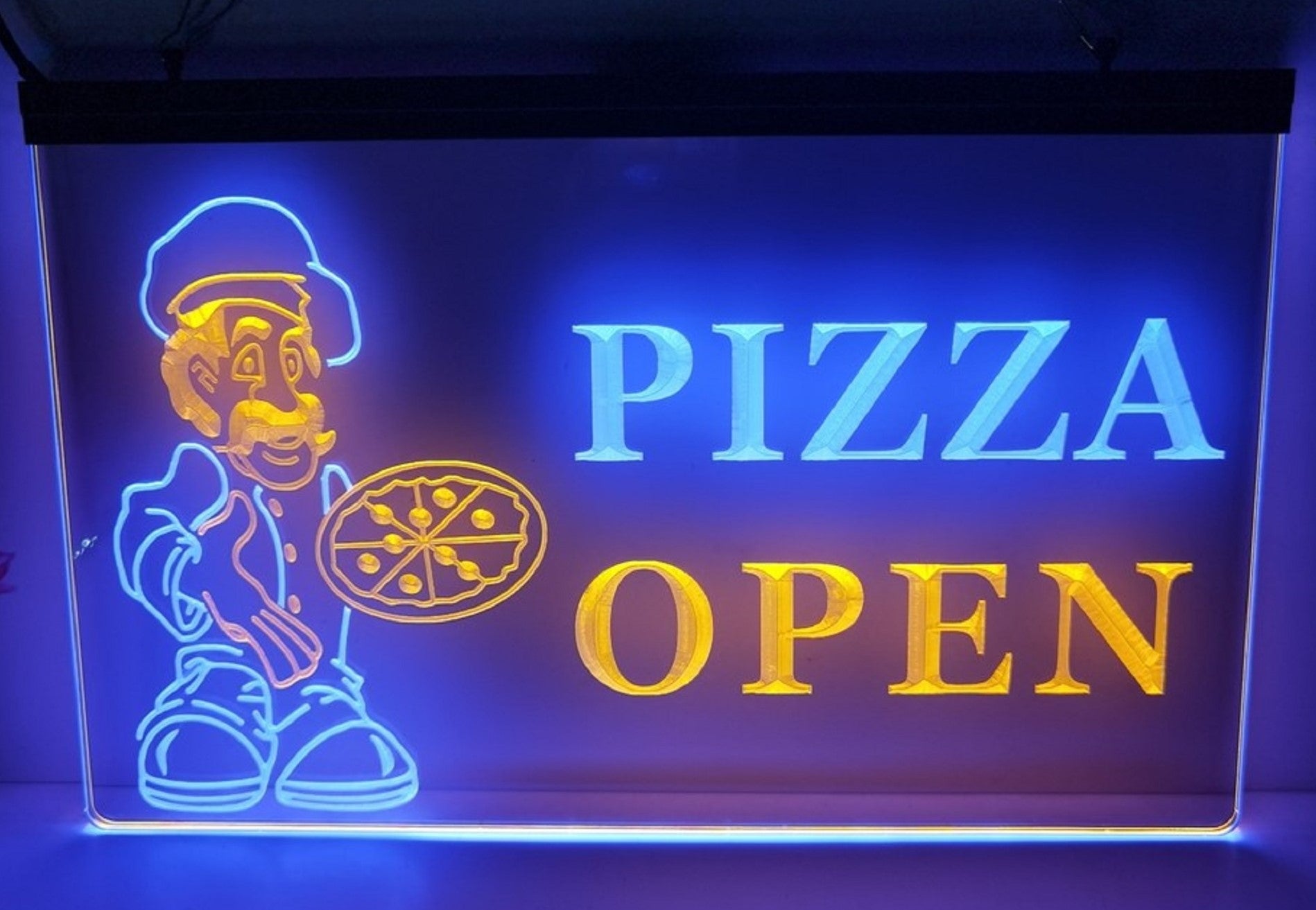 Pizza Open Led Neon Sign Dual Color Pizzeria Restaurant Decor Wall Hanging