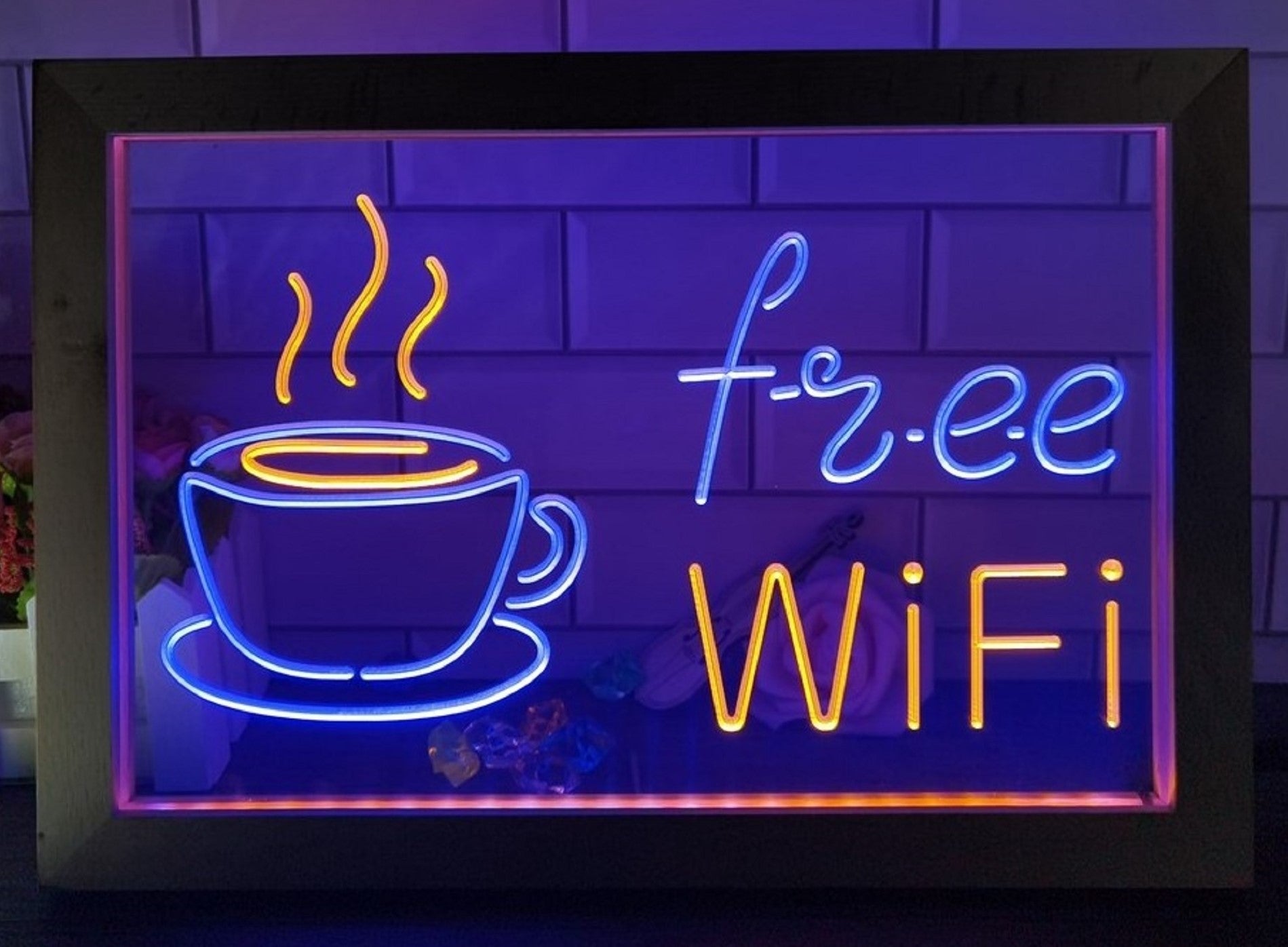 Free Wi Fi Cafe Led Neon Sign Framed Coffee Shop Wall Or Desktop Decor