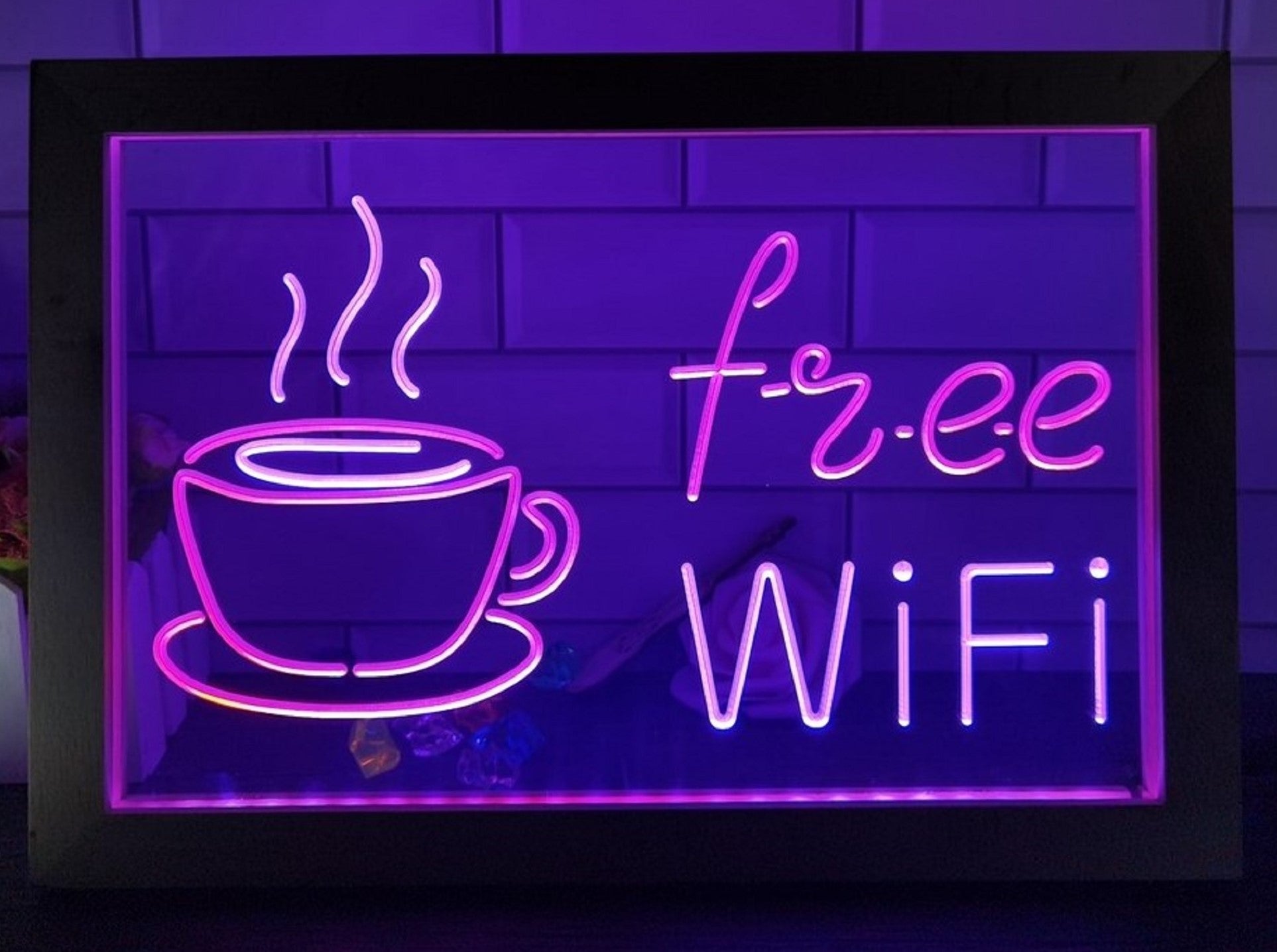 Free Wi Fi Cafe Led Neon Sign Framed Coffee Shop Wall Or Desktop Decor