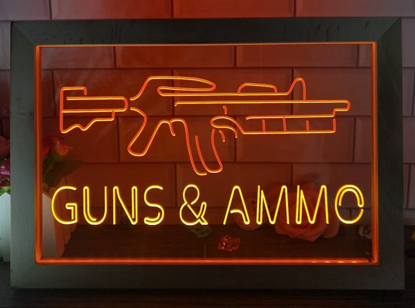 Guns & Ammo Led Neon Sign Framed Wall Hanging Or Desktop Decor