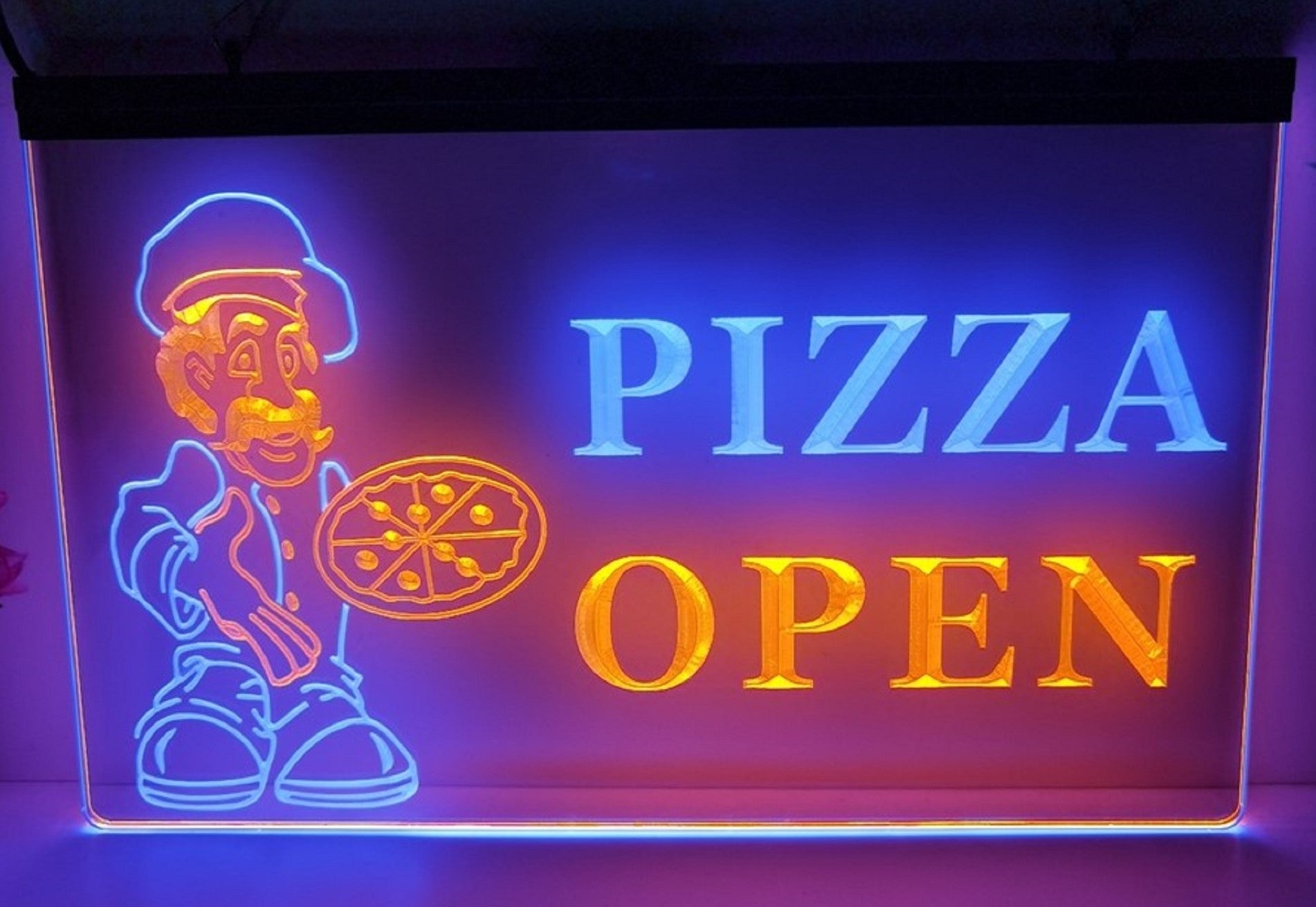 Pizza Open Led Neon Sign Dual Color Pizzeria Restaurant Decor Wall Hanging