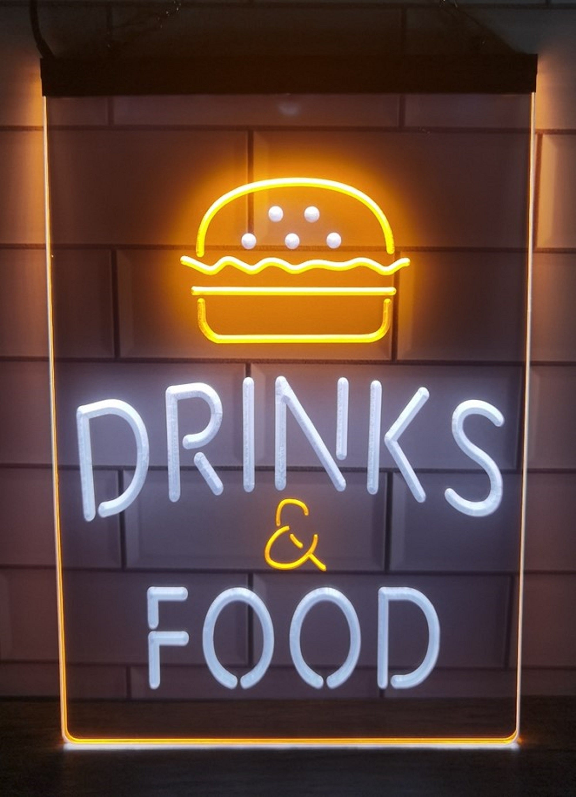 Burger Drinks Food Led Neon Sign Dual Color Kebab Burger Restaurant Decor