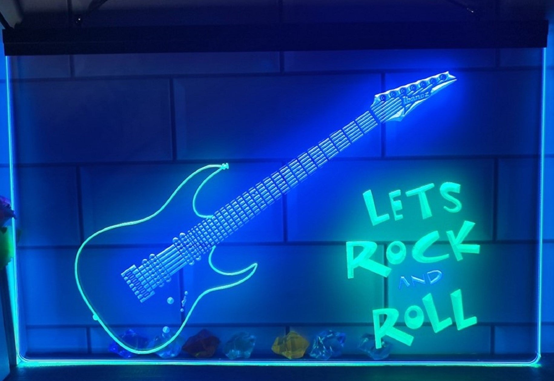 Lets Rock And Roll Guitar Led Neon Sign Dual Color Home Music Room Studio Decor