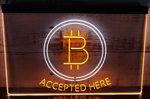 Bitcoin Accepted Here Led Neon Sign Dual Color Store Office Wall Hanging Desktop Decor
