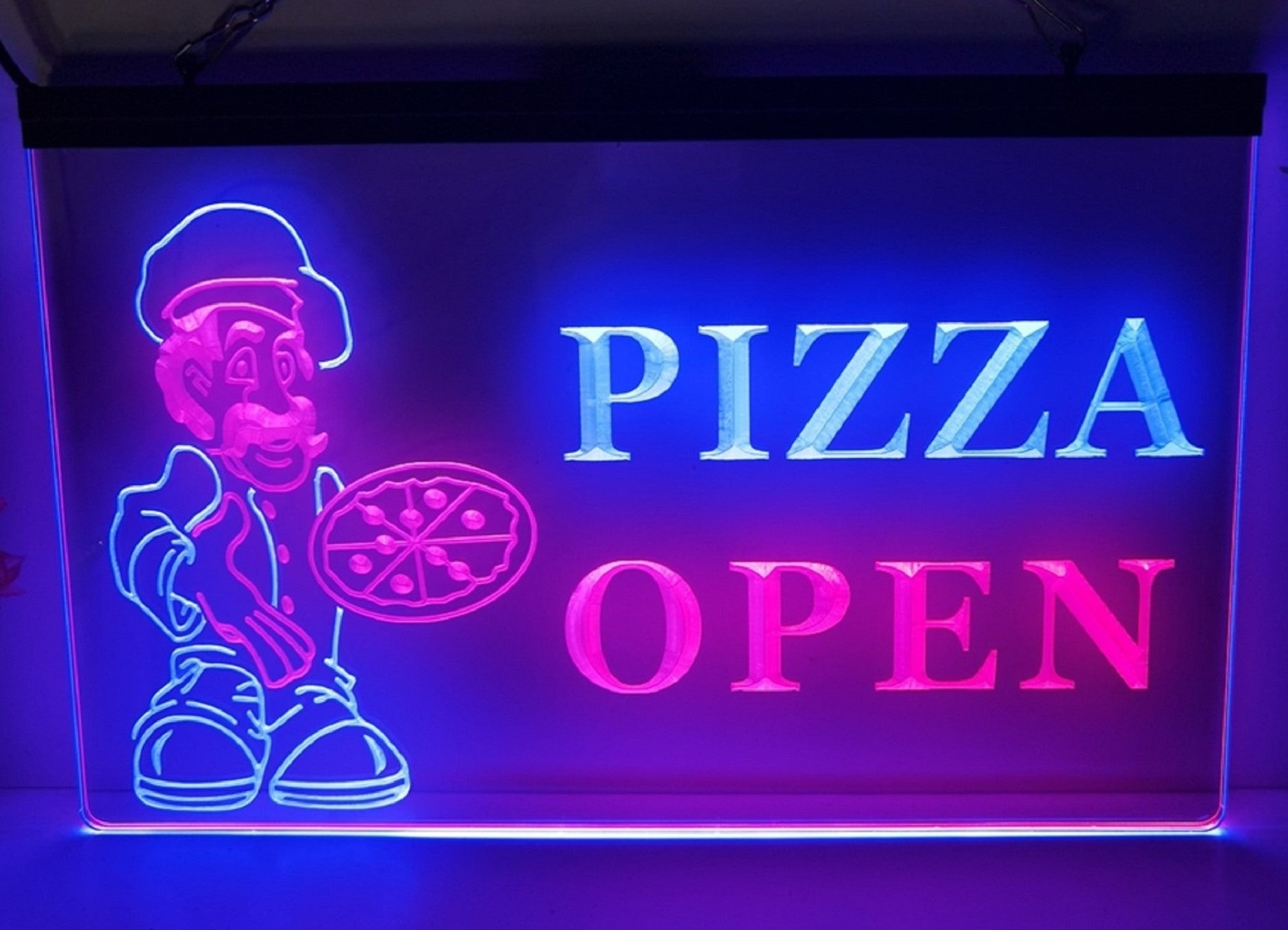 Pizza Open Led Neon Sign Dual Color Pizzeria Restaurant Decor Wall Hanging