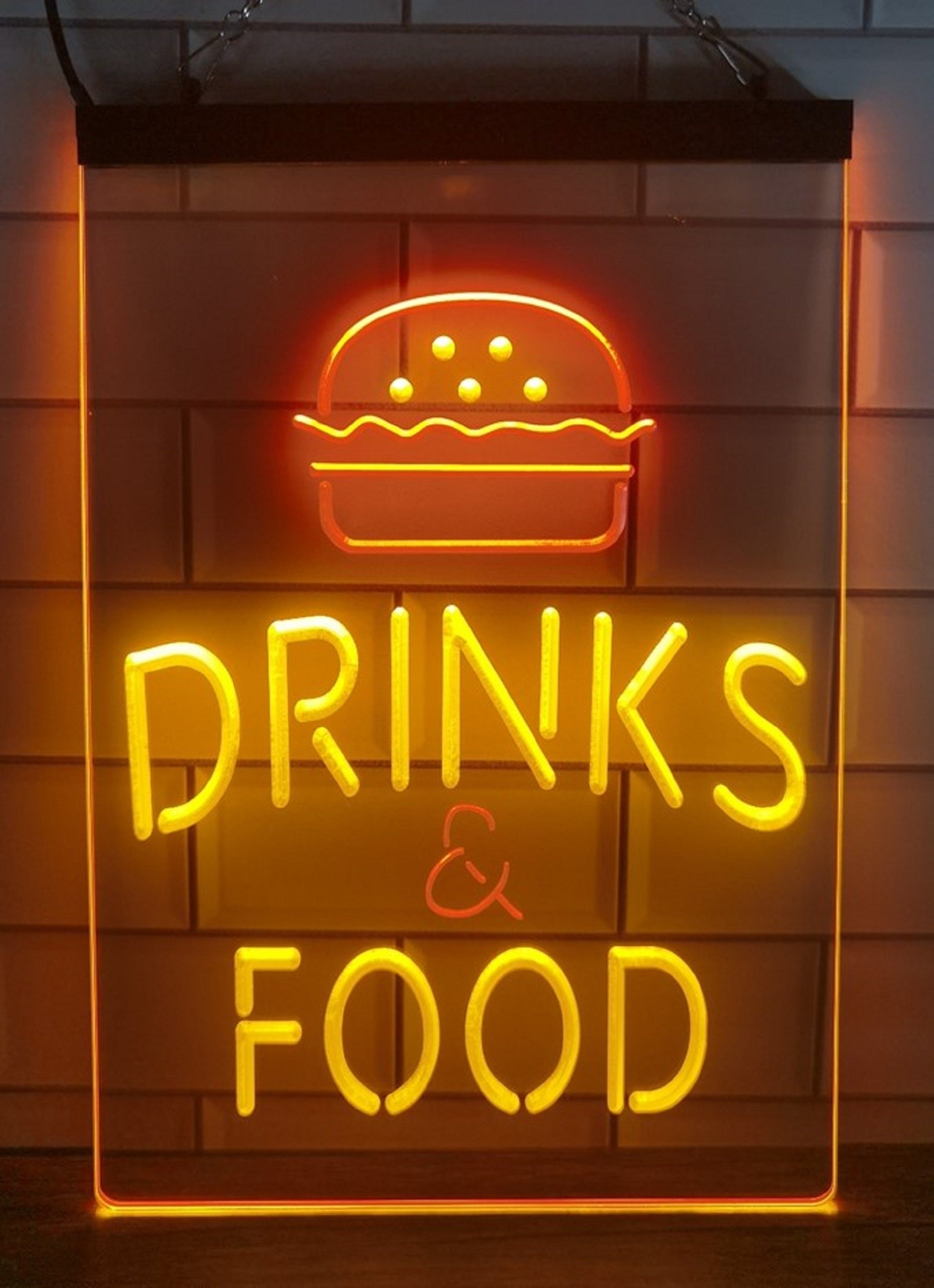 Burger Drinks Food Led Neon Sign Dual Color Kebab Burger Restaurant Decor