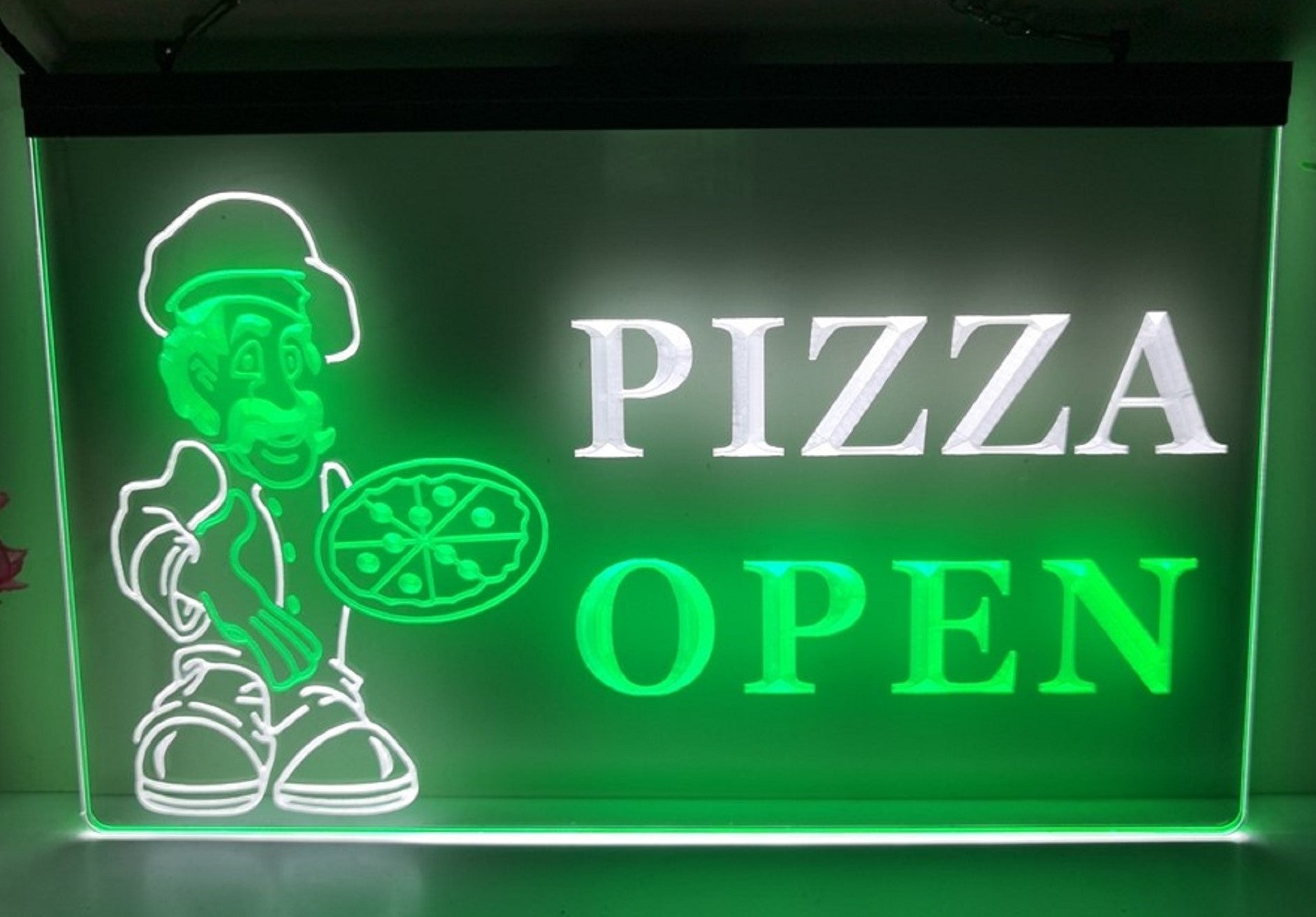 Pizza Open Led Neon Sign Dual Color Pizzeria Restaurant Decor Wall Hanging