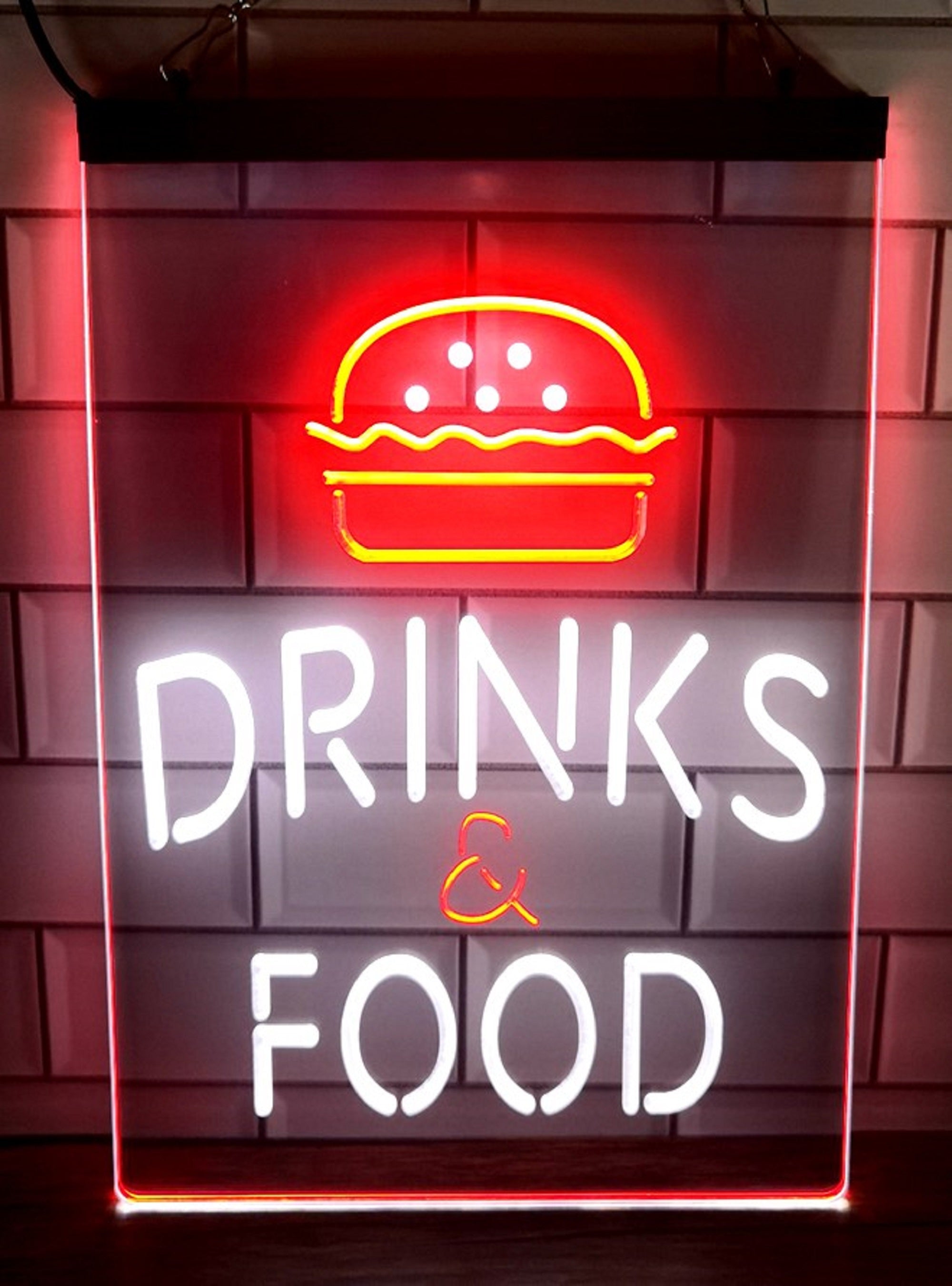 Burger Drinks Food Led Neon Sign Dual Color Kebab Burger Restaurant Decor