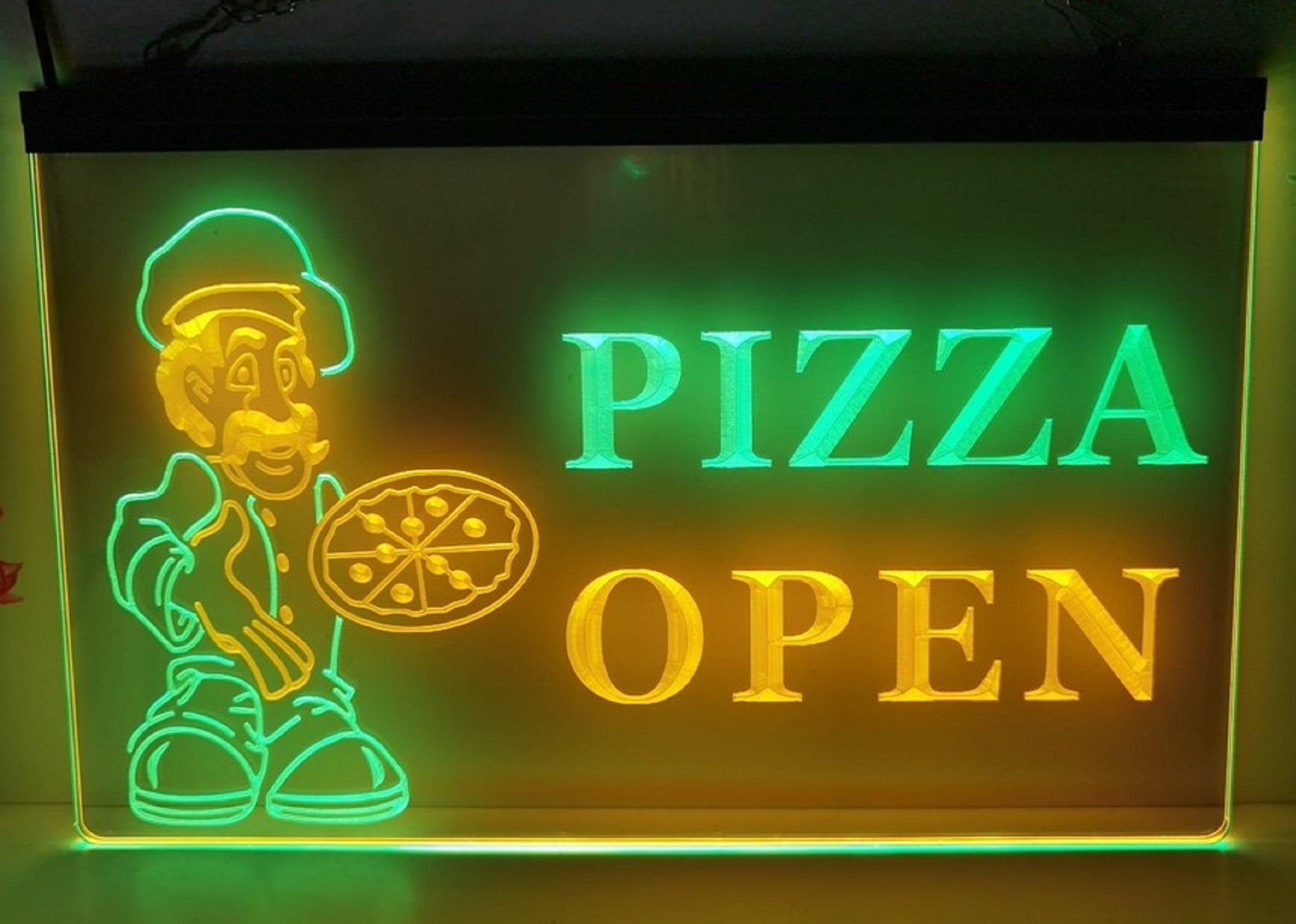 Pizza Open Led Neon Sign Dual Color Pizzeria Restaurant Decor Wall Hanging