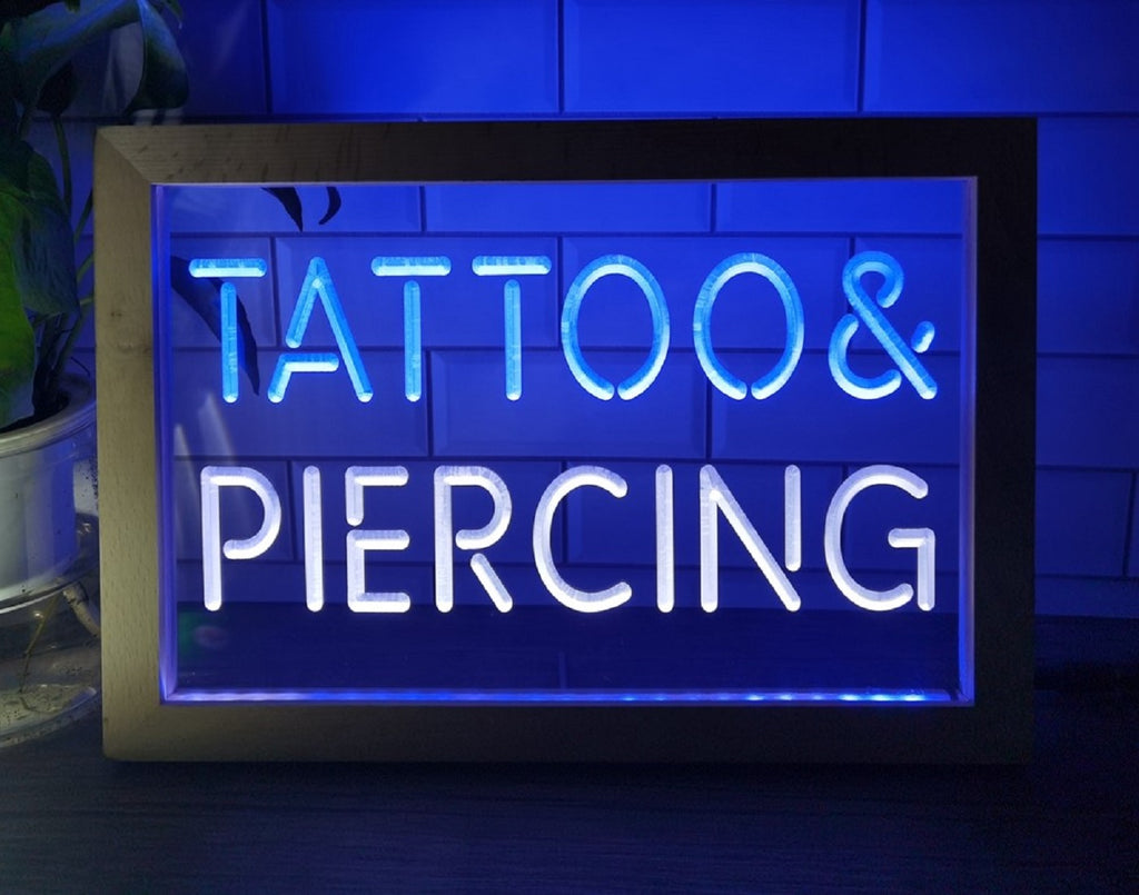 Tattoo & Piercing Led Neon Sign Framed Tattoo Salon Shop Decor