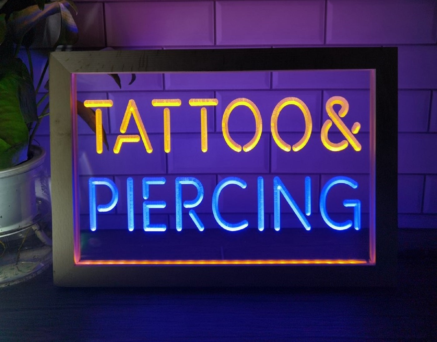 Tattoo & Piercing Led Neon Sign Framed Tattoo Salon Shop Decor