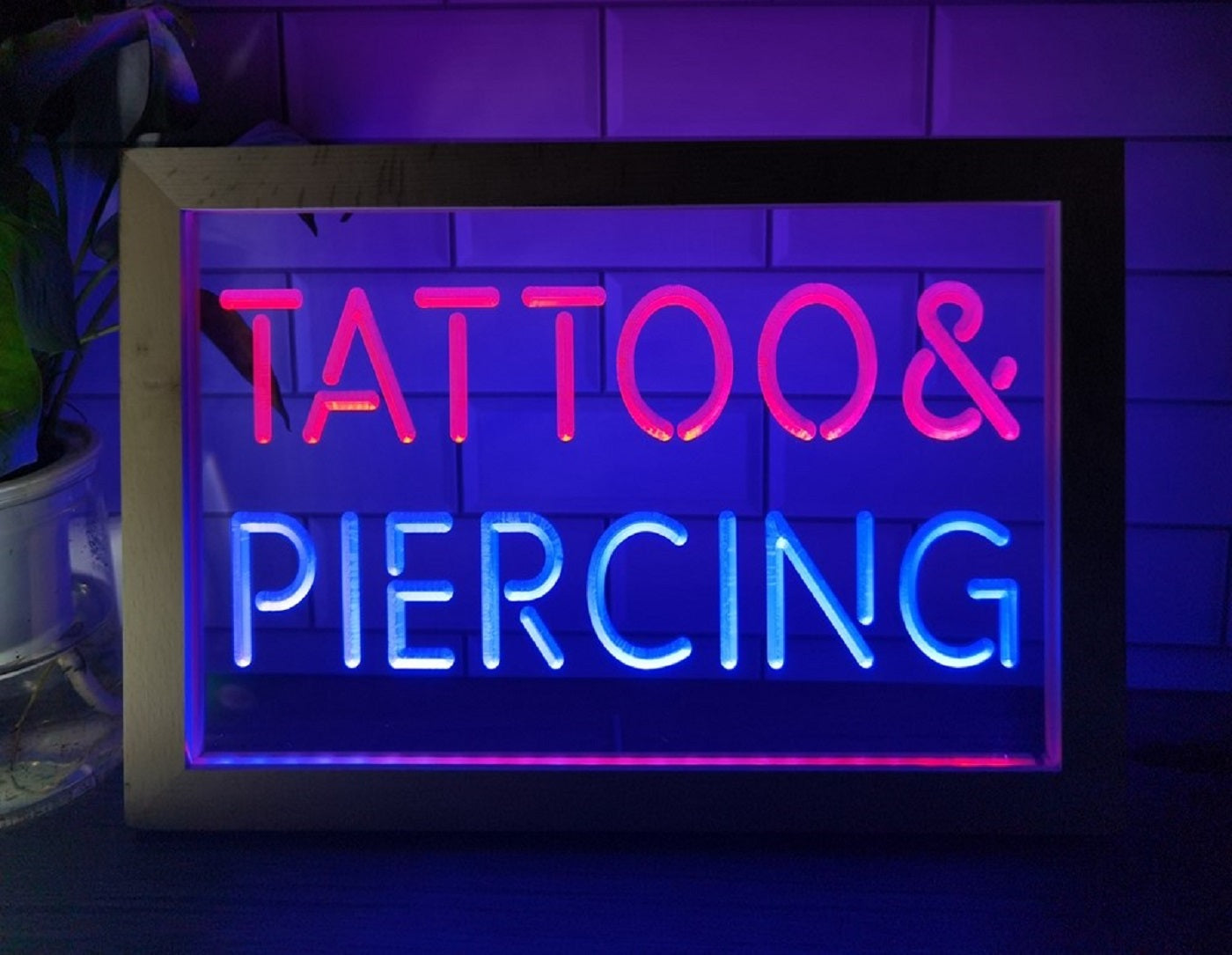 Tattoo & Piercing Led Neon Sign Framed Tattoo Salon Shop Decor