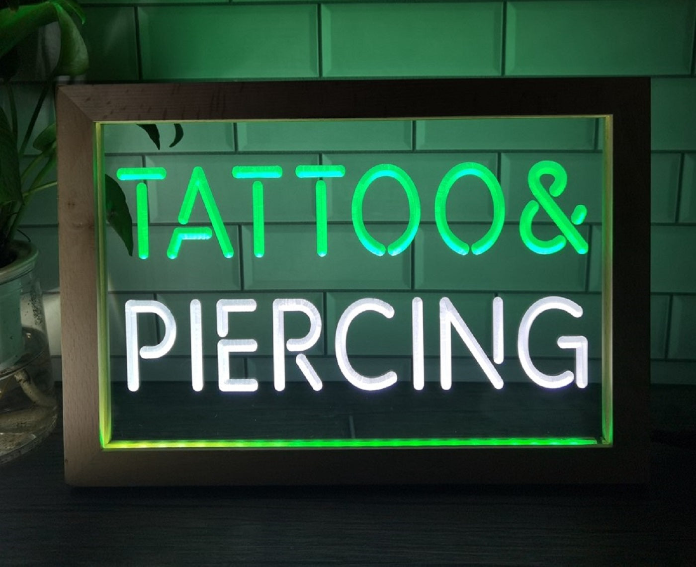 Tattoo & Piercing Led Neon Sign Framed Tattoo Salon Shop Decor
