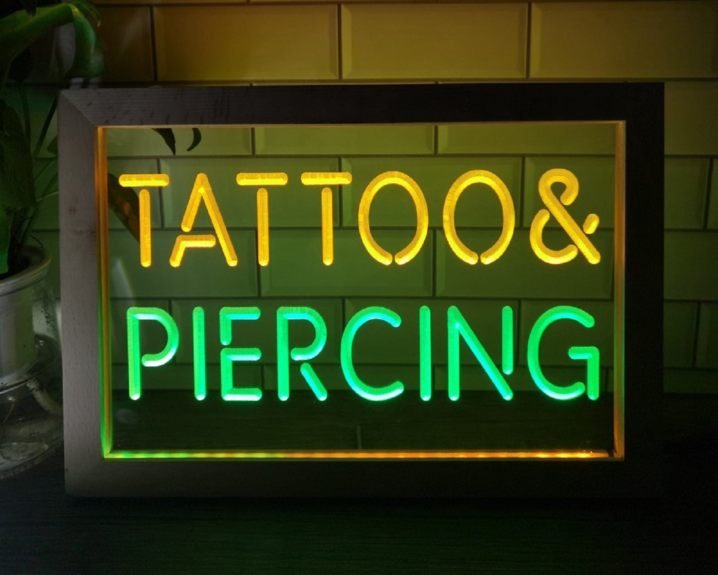 Tattoo & Piercing Led Neon Sign Framed Tattoo Salon Shop Decor