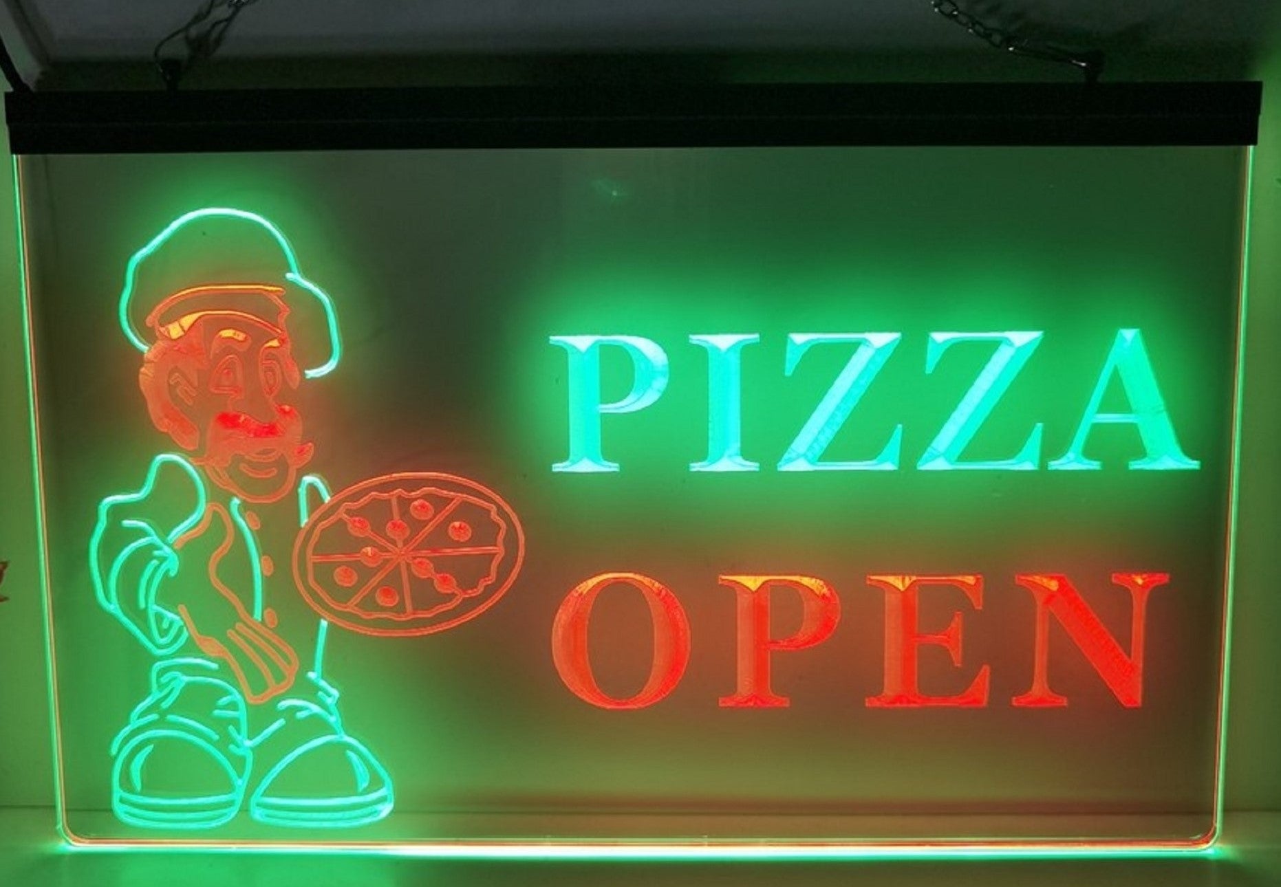 Pizza Open Led Neon Sign Dual Color Pizzeria Restaurant Decor Wall Hanging