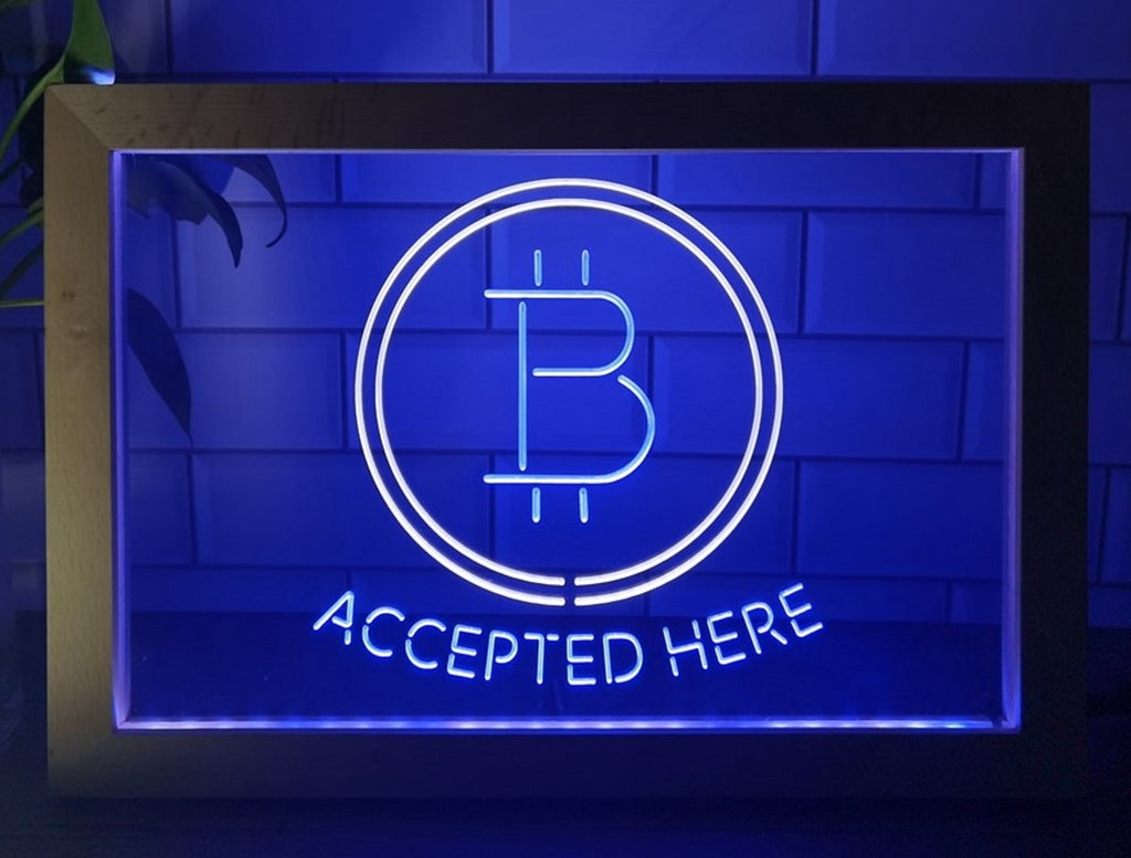 Bitcoin Accepted Here Led Neon Sign Framed Store Office Wall Hanging Desktop Decor