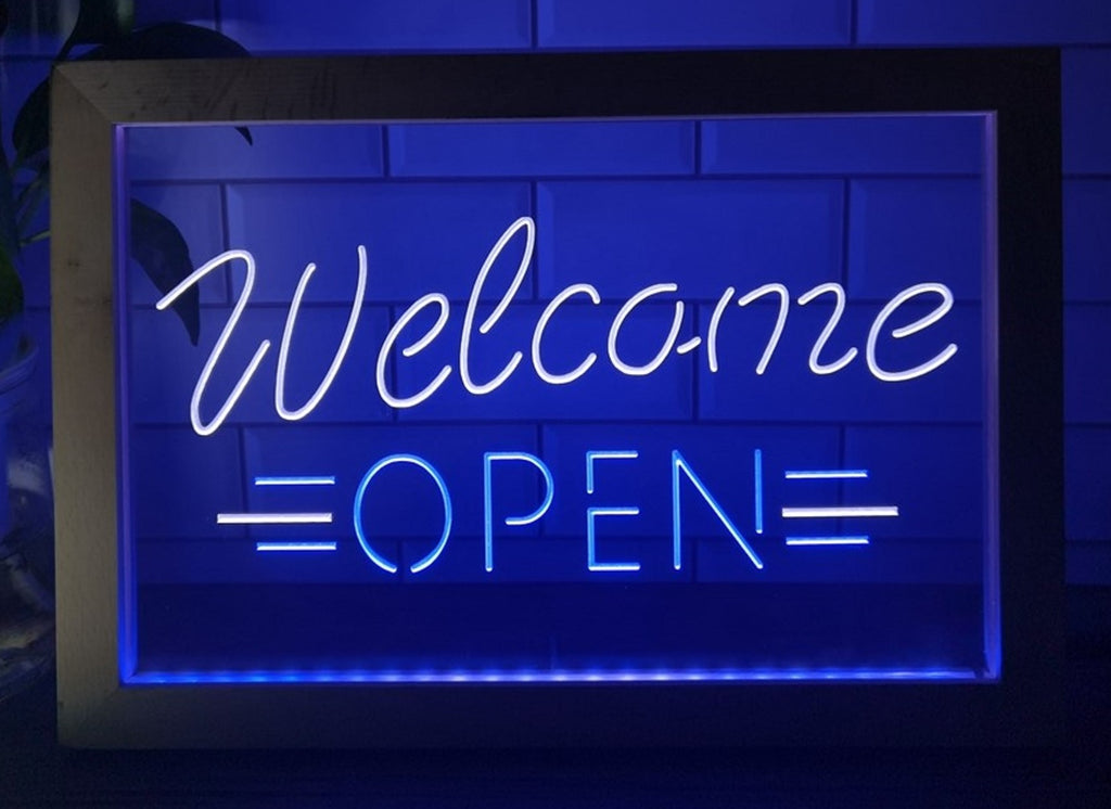 Welcome Open Led Neon Sign Framed Store Shop Coffee Shop Restaurant Decor