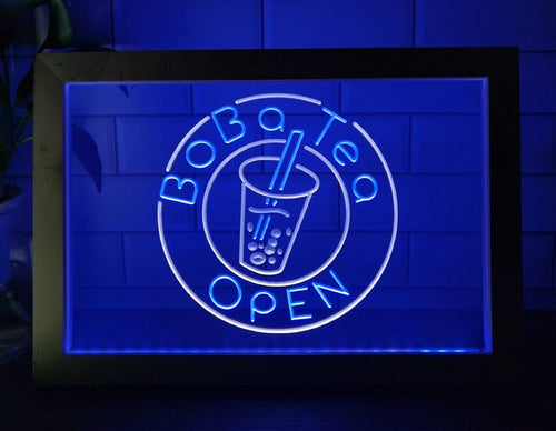Boba Tea Open Led Neon Sign Framed Dual Color Bubble Tea Shop Coffee Shop Decor