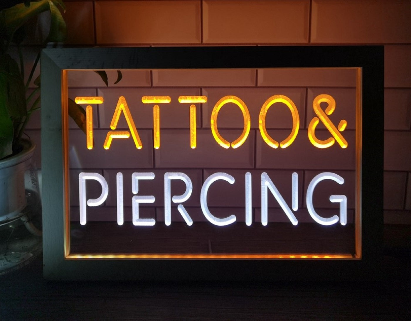 Tattoo & Piercing Led Neon Sign Framed Tattoo Salon Shop Decor
