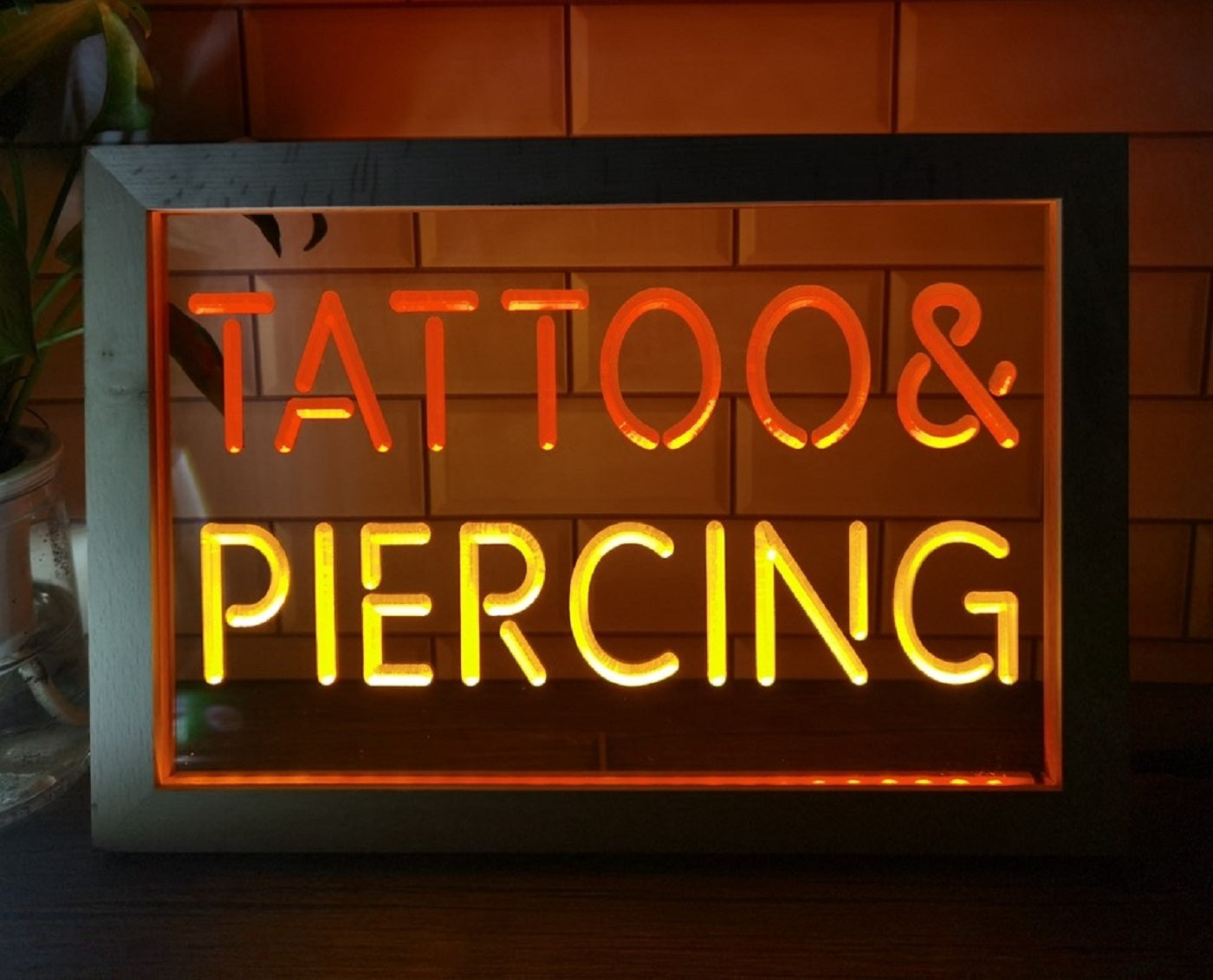 Tattoo & Piercing Led Neon Sign Framed Tattoo Salon Shop Decor