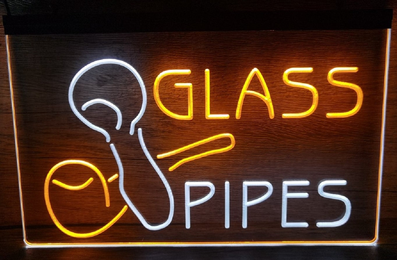 Glass Pipes Led Neon Sign Dual Color Cigar Smoke Vape Shop Decor