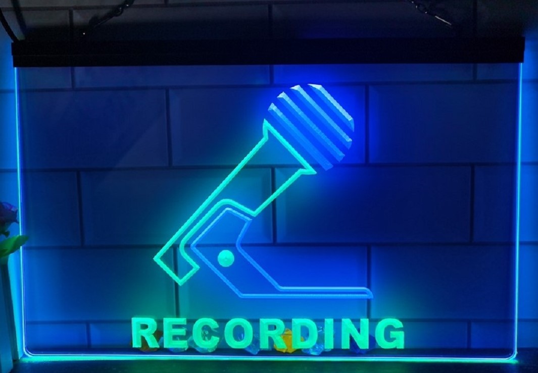 Recording Microphone Led Neon Sign Dual Color Home Studio Room Audio Studio Decor