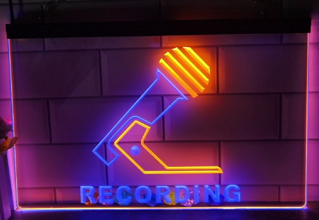 Recording Microphone Led Neon Sign Dual Color Home Studio Room Audio Studio Decor