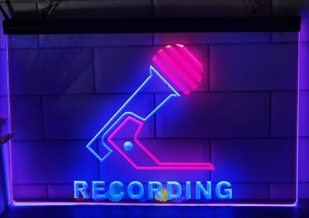 Recording Microphone Led Neon Sign Dual Color Home Studio Room Audio Studio Decor