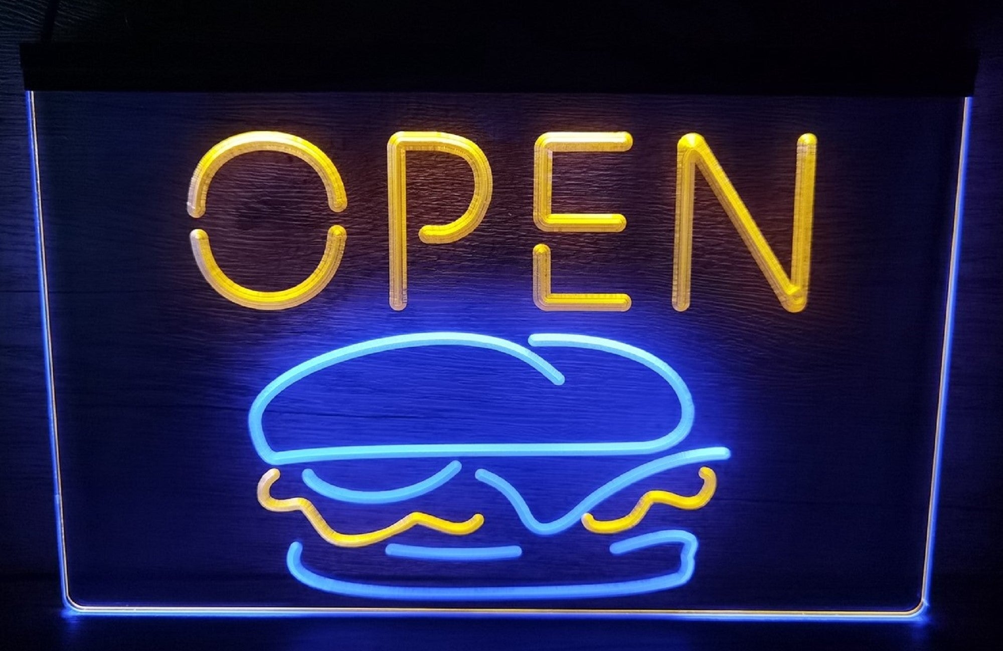 Open Burger Led Neon Sign Dual Color Kebab Burger Restaurant Decor