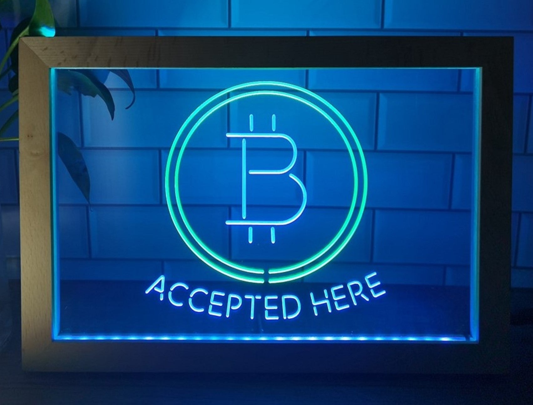 Bitcoin Accepted Here Led Neon Sign Framed Store Office Wall Hanging Desktop Decor