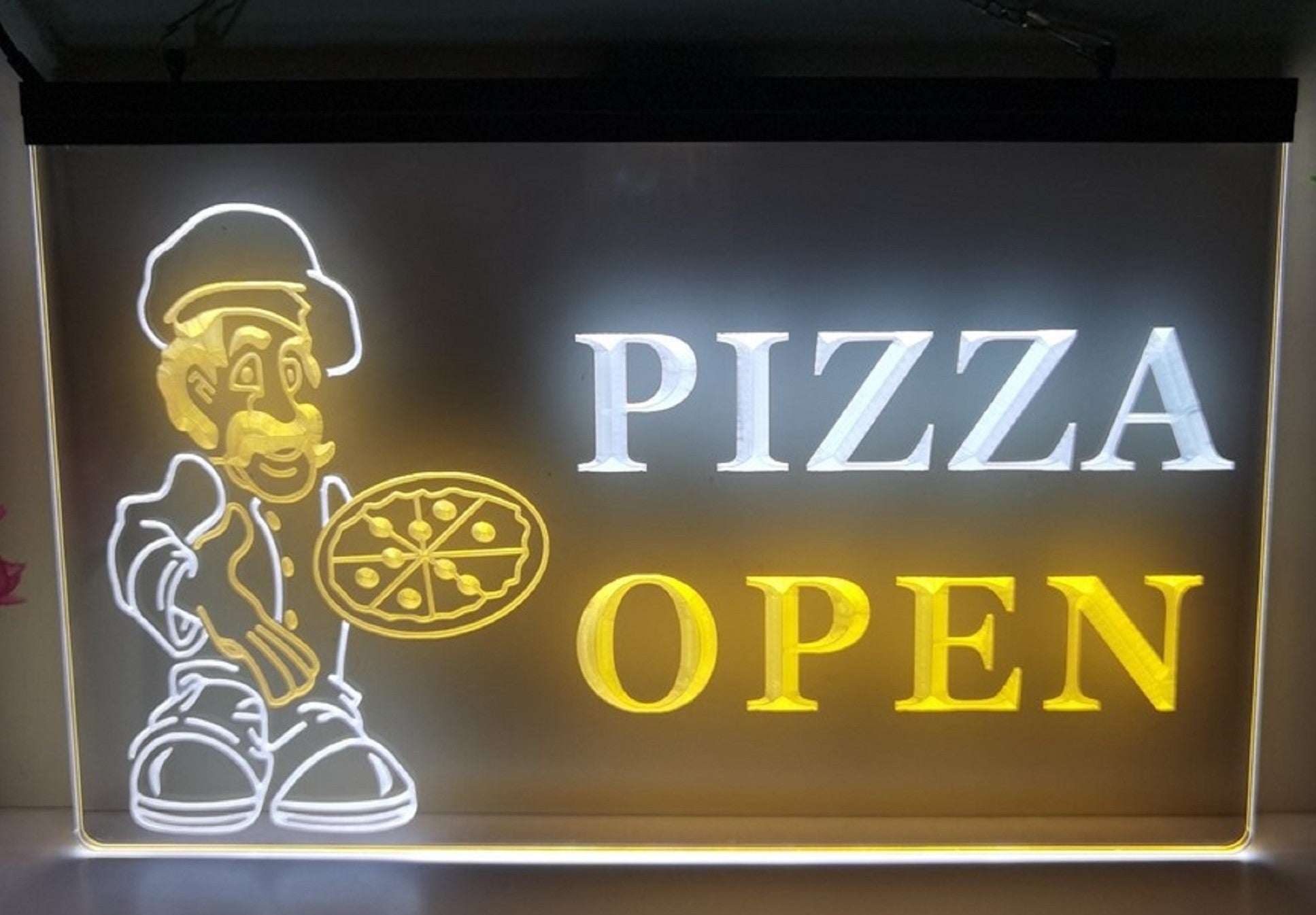 Pizza Open Led Neon Sign Dual Color Pizzeria Restaurant Decor Wall Hanging