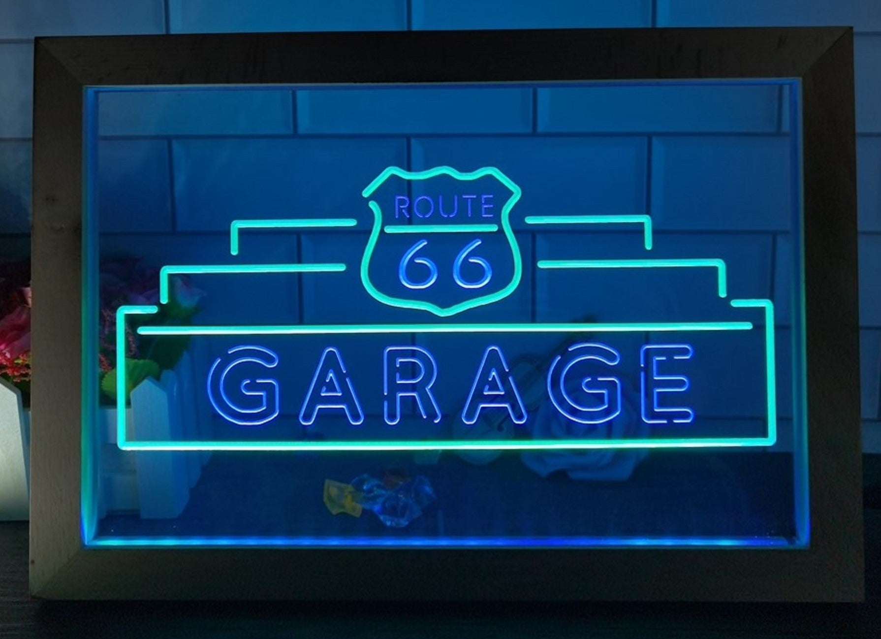 Route 66 Garage Led Neon Sign Framed Wall Hanging Desktop Decor